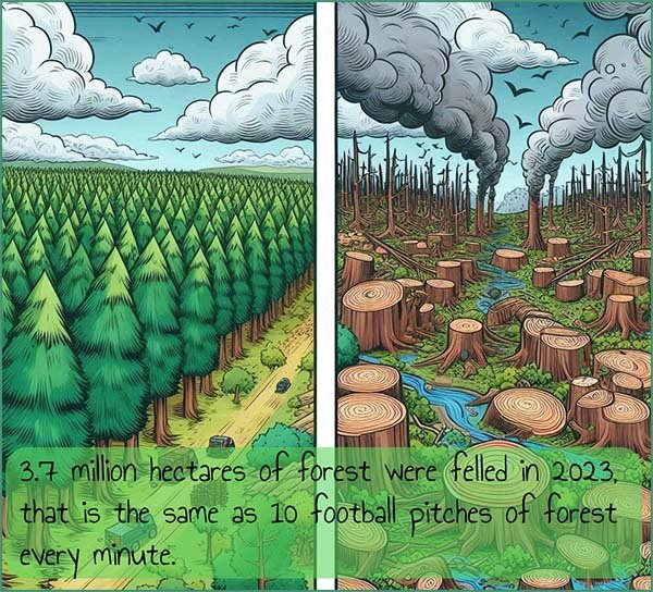 Image to show how many hectares of forest were felled in 2023